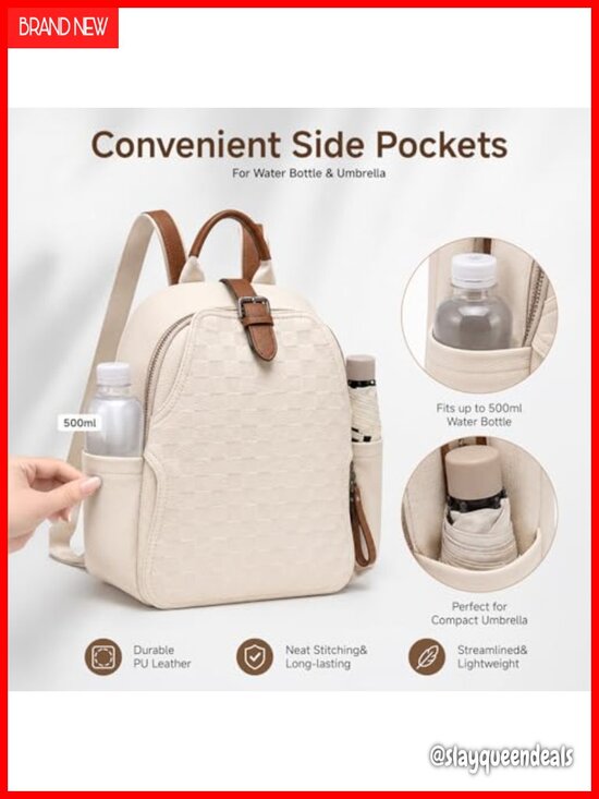 Small Plaid PU Leather Backpack Purse for Women, Lightweight School Shoulder main image 5